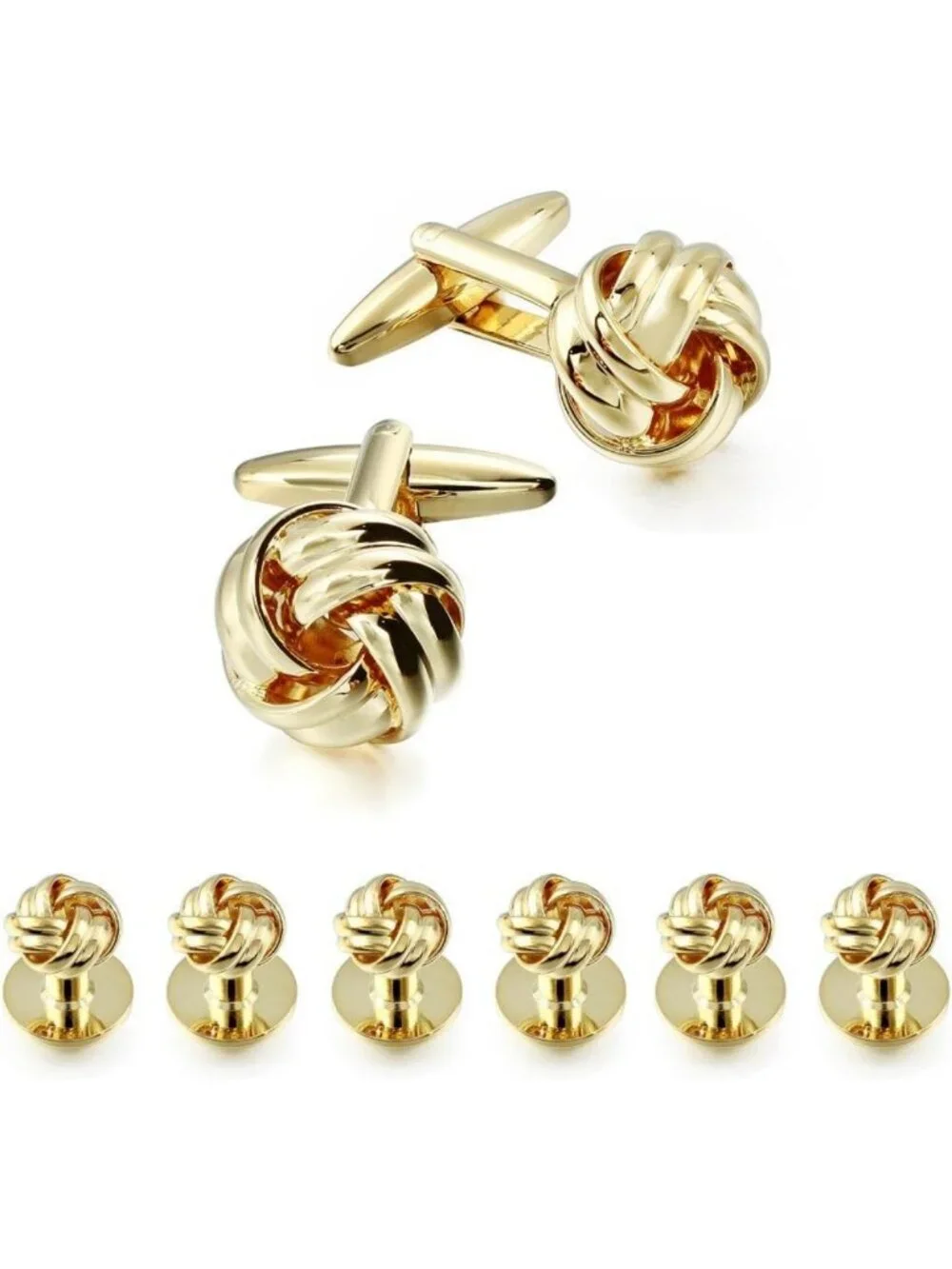 Elegant Knot Cufflinks & Shirt Studs Set for Men - Gold/Silver, Perfect for